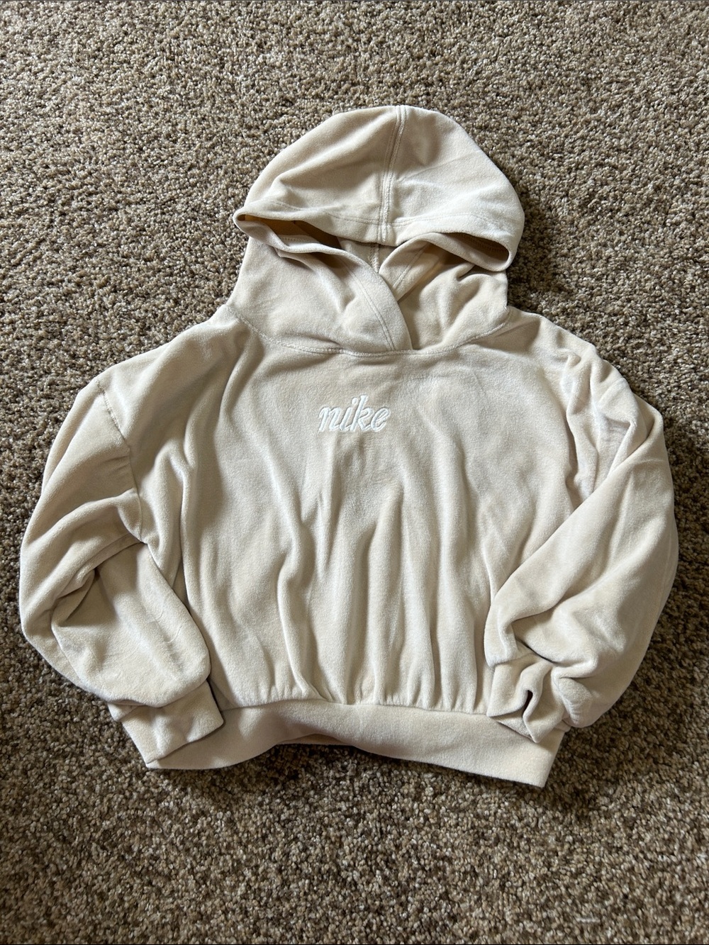 Nike Cream Velour Pullover Hoodie with Embroidered Script
